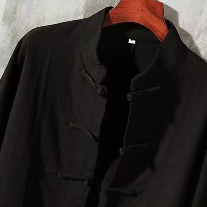 Buddha Stones Men's Tang Long Sleeve Shirt Frog Button With Pocket Stand Collar Comfort Shirt - image 6