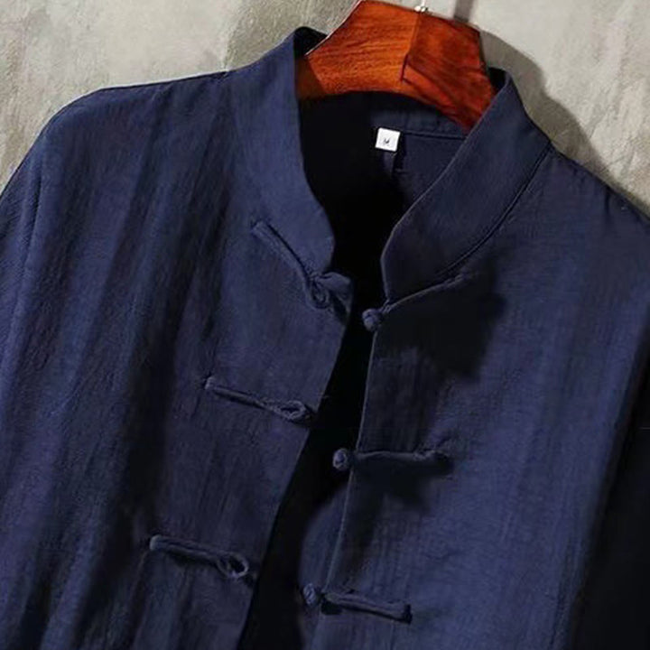 Buddha Stones Men's Tang Long Sleeve Shirt Frog Button With Pocket Stand Collar Comfort Shirt - image 8