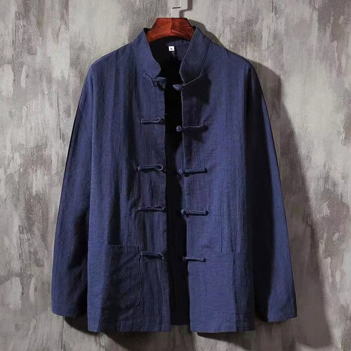 Buddha Stones Men's Tang Long Sleeve Shirt Frog Button With Pocket Stand Collar Comfort Shirt - MidnightBlue - US/UK/AU46，EU56 (5XL) - image 8