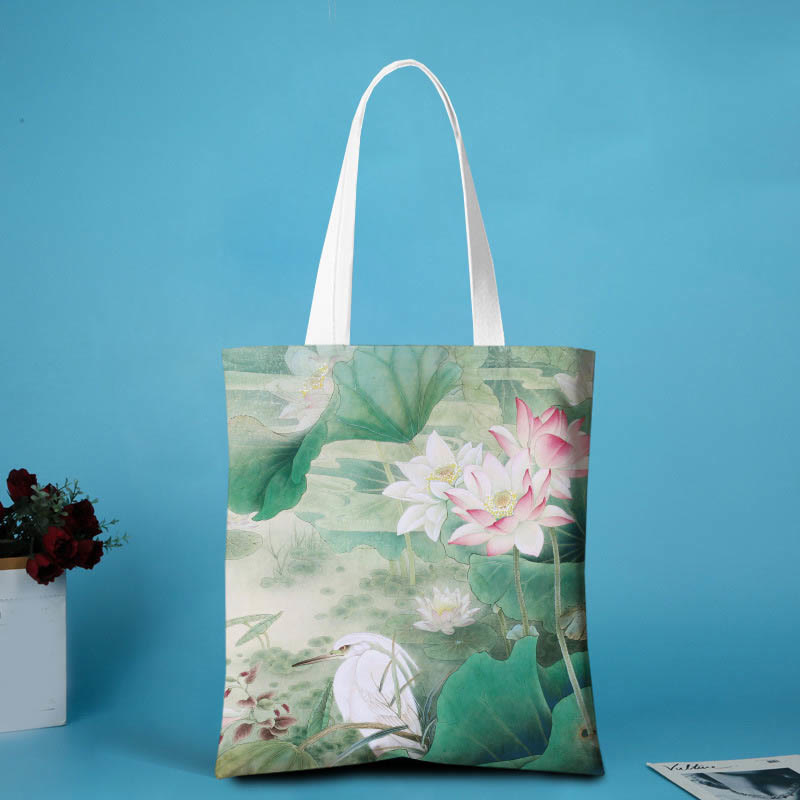 Buddha Stones Lotus Shape Canvas Shoulder Bag - A large number of Lotus- no zipper - image 9