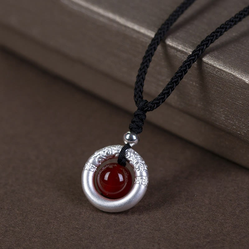 Buddha Stones 999 Sterling Silver Red Agate Peace Buckle Blessing Necklace Pendant - Peace Buckle  - image 0