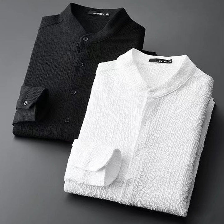 Buddha Stones Pure Color Long Sleeve Top Pants Clothing Men's Set - image 1