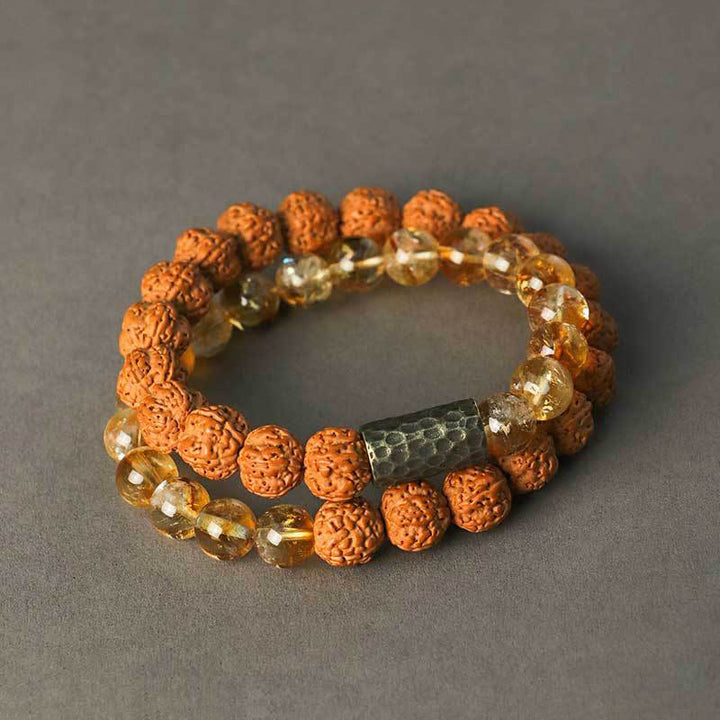 Buddha Stones Citrine Sandalwood Bodhi Seed Protection Double Wrap Bracelet - image 3
