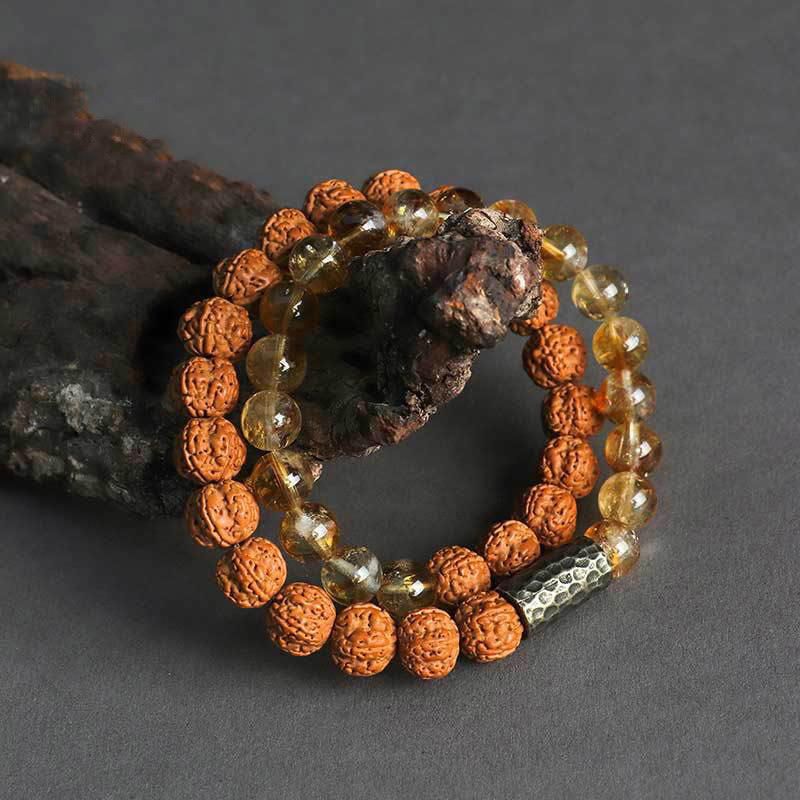 Buddha Stones Citrine Sandalwood Bodhi Seed Protection Double Wrap Bracelet - Citrine Bodhi Seed Double Wrap (Wrist Circumference 14-16cm) - image 2