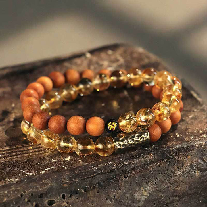 Buddha Stones Citrine Sandalwood Bodhi Seed Protection Double Wrap Bracelet - Citrine Sandalwood Double Wrap (Wrist Circumference 14-16cm) - image 0