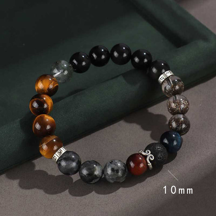 Buddha Stones 925 Sterling Silver Black Onyx Gold Sheen Obsidian Lava Rock Tiger Eye Six True Words Wealth Protection Bracelet - Tight Spell (Wrist Circumference 14-16cm) - image 4