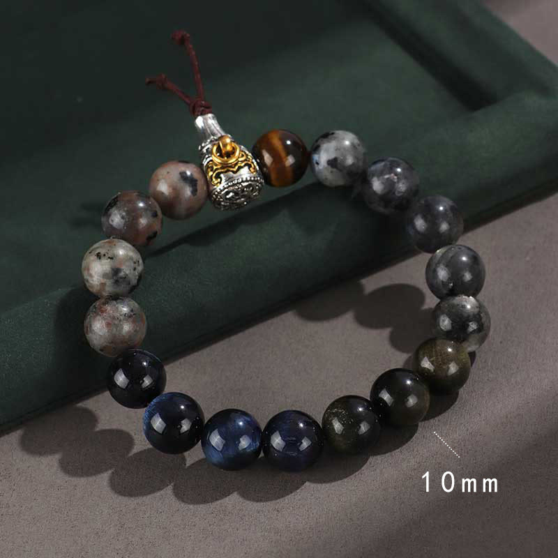 Buddha Stones 925 Sterling Silver Black Onyx Gold Sheen Obsidian Lava Rock Tiger Eye Six True Words Wealth Protection Bracelet - Lava Rock Tiger Eye (Wrist Circumference: 14-16cm) - image 13