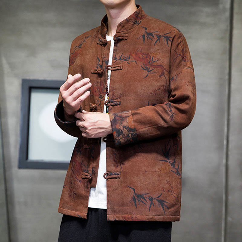 Buddha Stones Frog-Button Chinese Tang Suit Long Shirt Cotton Men Jacket Clothing - image 20