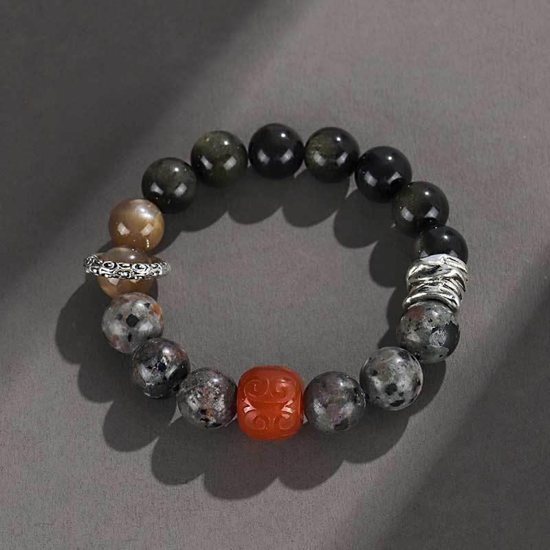 Buddha Stones Gold Sheen Obsidian Lava Rock Red Agate Protection Bracelet - image 1