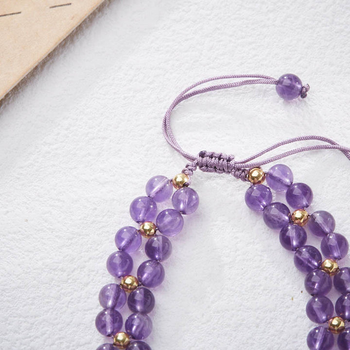 Buddha Stones Amethyst Butterfly Bamboo Balance Relieves Stress Braided String Bracelet - image 3