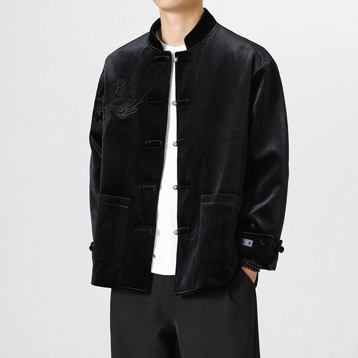 Buddha Stones Embroider Dragon Casual Frog-button Cotton Men's Jacket Shirt Clothing - Black - US/UK/AU46，EU56 (5XL) - image 18