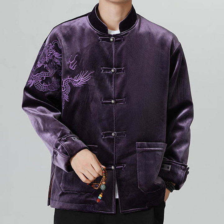 Buddha Stones Embroider Dragon Casual Frog-button Cotton Men's Jacket Shirt Clothing - image 36