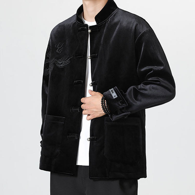 Buddha Stones Embroider Dragon Casual Frog-button Cotton Men's Jacket Shirt Clothing - image 21