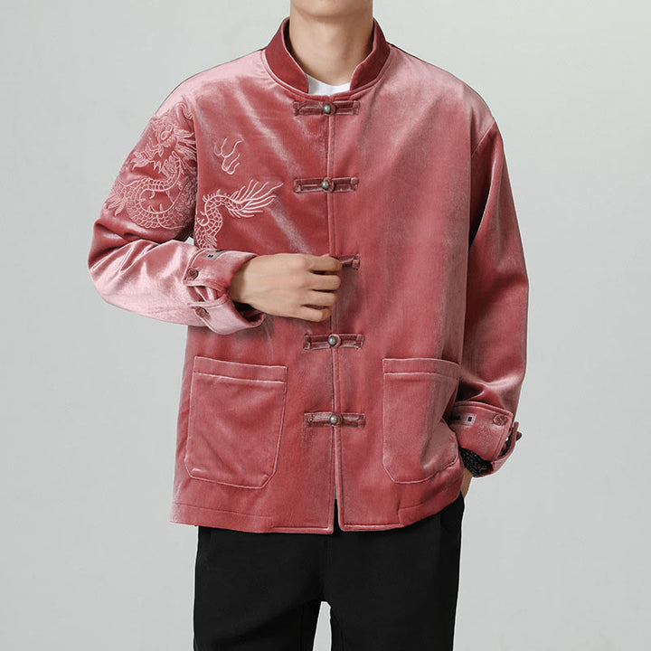 Buddha Stones Embroider Dragon Casual Frog-button Cotton Men's Jacket Shirt Clothing - image 5