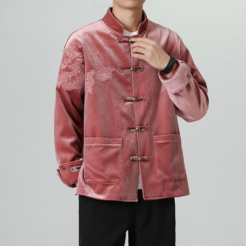 Buddha Stones Embroider Dragon Casual Frog-button Cotton Men's Jacket Shirt Clothing - image 6