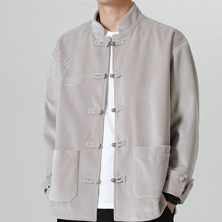 Buddha Stones Embroider Dragon Casual Frog-button Cotton Men's Jacket Shirt Clothing - 	Silver - US/UK/AU46，EU56 (5XL) - image 10