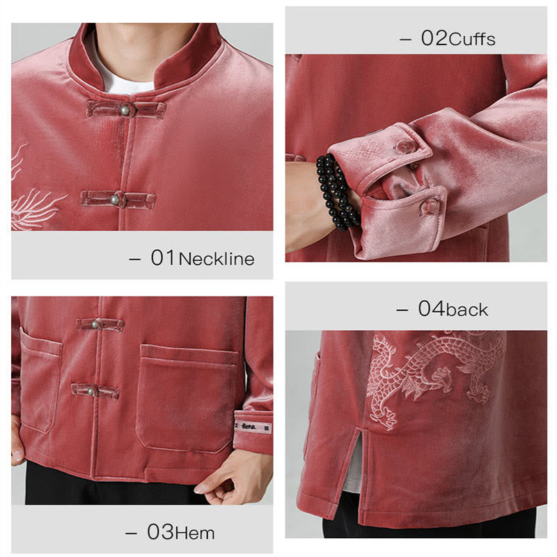 Buddha Stones Embroider Dragon Casual Frog-button Cotton Men's Jacket Shirt Clothing - image 9