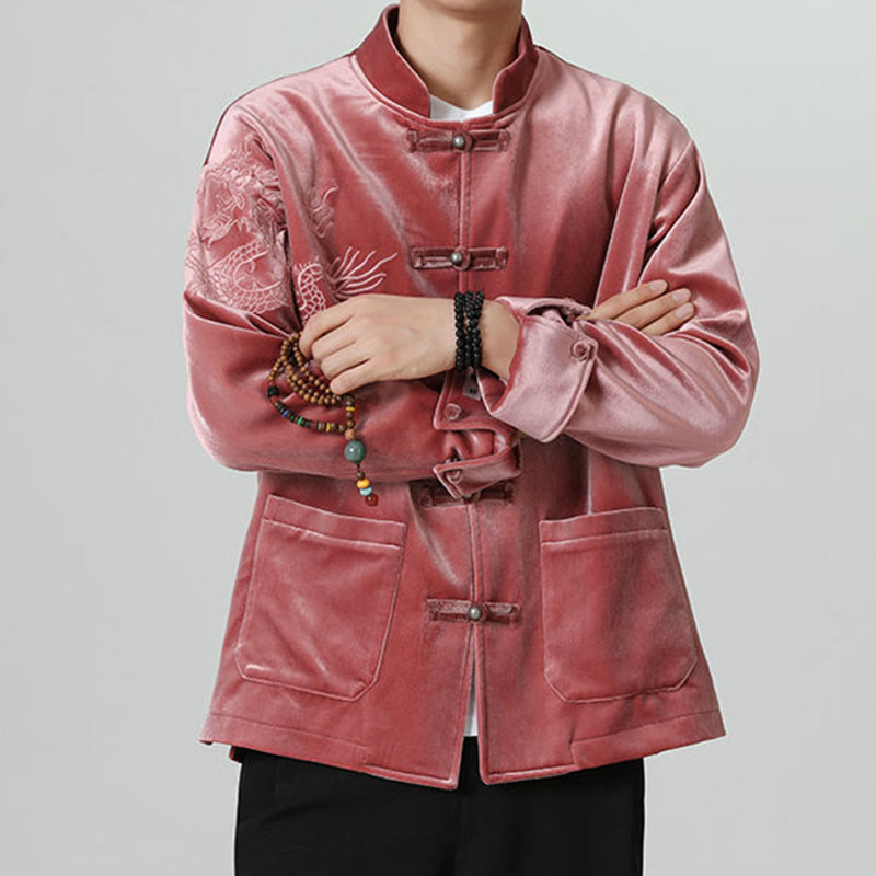 Buddha Stones Embroider Dragon Casual Frog-button Cotton Men's Jacket Shirt Clothing - image 8