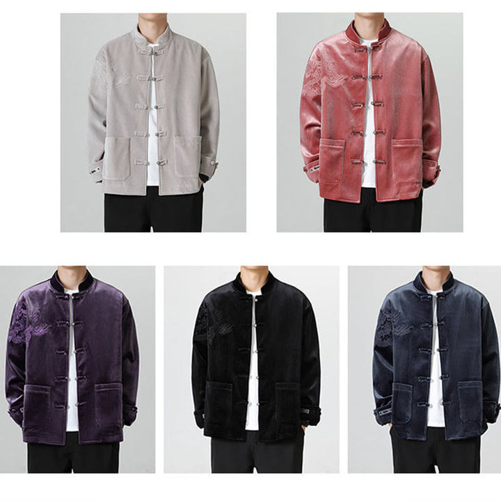 Buddha Stones Embroider Dragon Casual Frog-button Cotton Men's Jacket Shirt Clothing - image 37