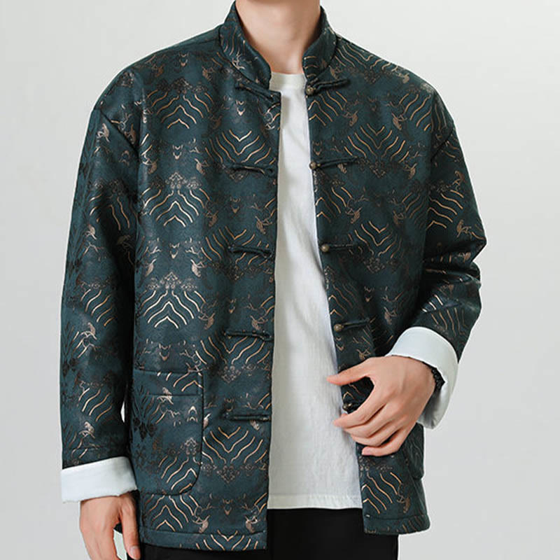 Buddha Stones Frog-Button Chinese Tang Suit Wave Shape Long Shirt Men Jacket Clothing - image 14