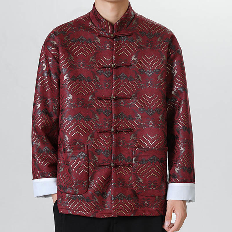 Buddha Stones Frog-Button Chinese Tang Suit Wave Shape Long Shirt Men Jacket Clothing - image 11