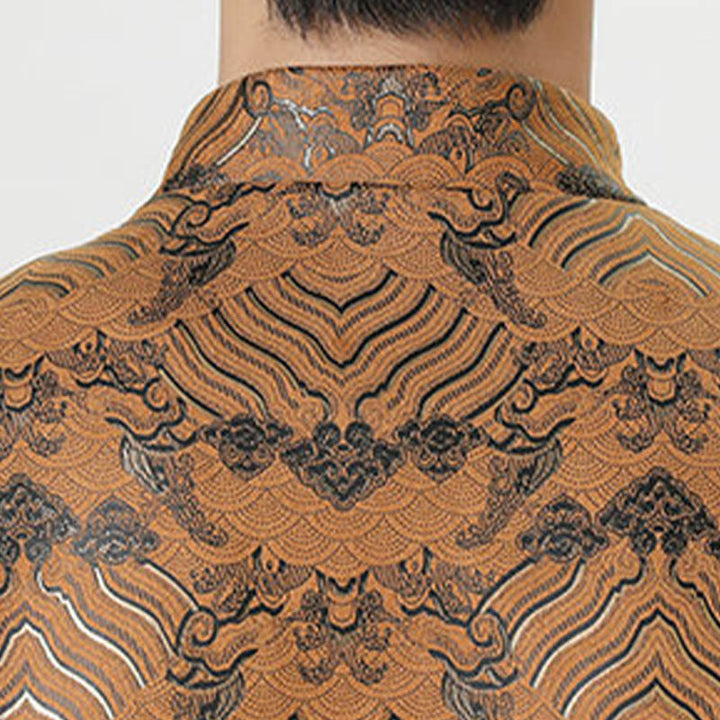 Buddha Stones Frog-Button Chinese Tang Suit Wave Shape Long Shirt Men Jacket Clothing - image 24