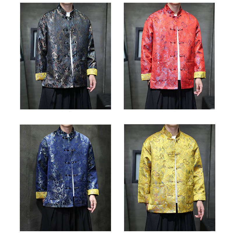 Buddha Stones Frog-Button Chinese Tang Suit Stand Collar Long Shirt Men Jacket Clothing - image 31