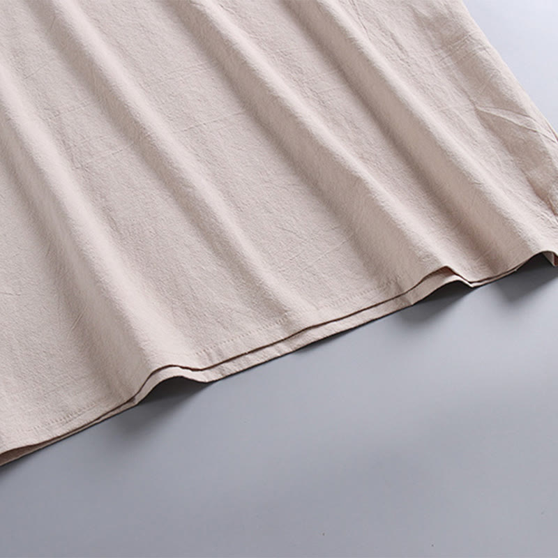 Buddha Stones Loose Men's T-Shirt Solid Color Top Short Sleeve V Collar Breathable Linen Shirt - image 7