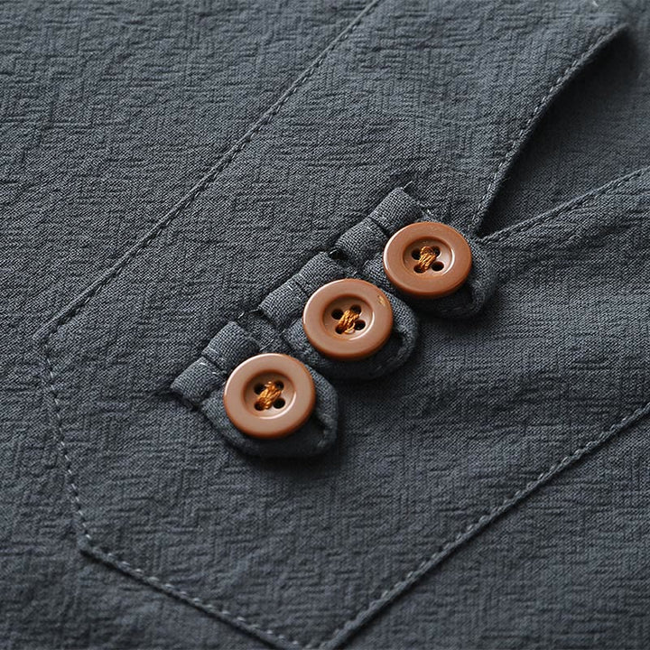 Buddha Stones Men's T-Shirt Solid Color Top Short Sleeve Three-button V Collar Soft Cotton Shirt - image 4