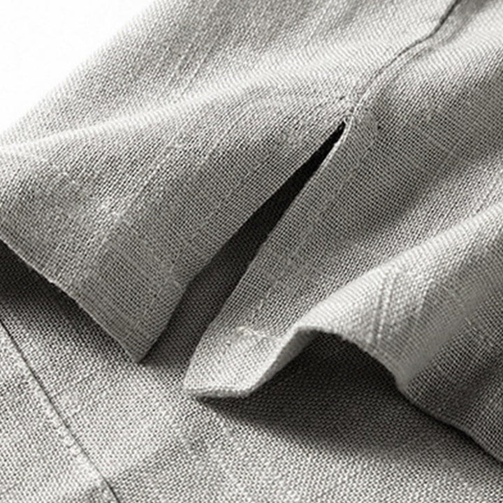 Buddha Stones Loose Men's Shirt Solid Color Notched Neck Top Short Sleeve Comfy Button Breathable Cotton Linen Shirt - image 10