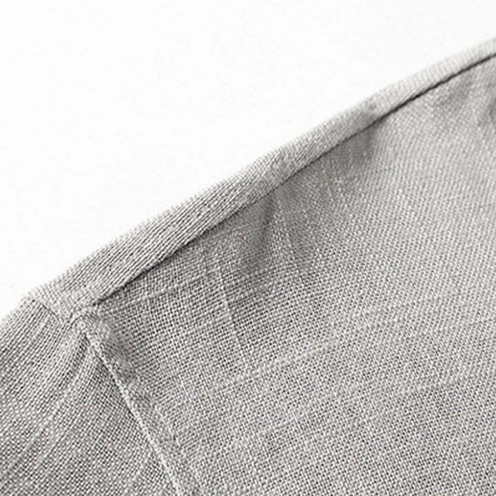 Buddha Stones Loose Men's Shirt Solid Color Notched Neck Top Short Sleeve Comfy Button Breathable Cotton Linen Shirt - image 8