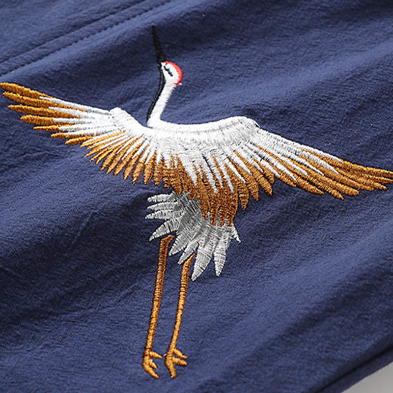 Buddha Stones Fake Two-piece Men's Half Sleeve Embroidery Hanfu Comfort Cotton Kimono - image 7