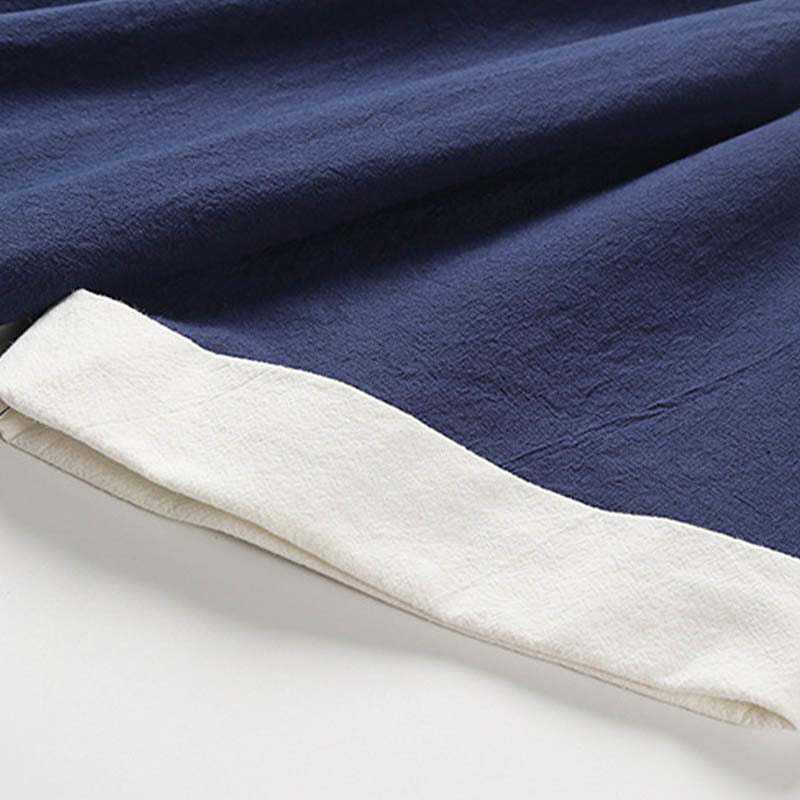 Buddha Stones Fake Two-piece Men's Half Sleeve Embroidery Hanfu Comfort Cotton Kimono - image 10