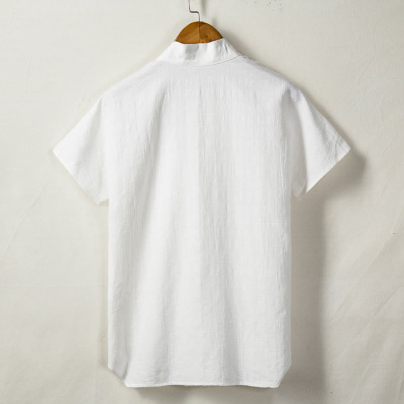 Buddha Stones Men's Short Sleeve Shirt With Pocket V Neck Comfort Cotton Linen Shirt - image 3