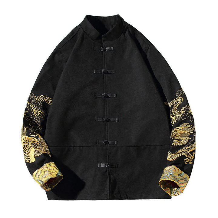 Buddha Stones Embroider Dragon Phoenix Casual Frog-button Cotton Men's Jacket Shirt Clothing - image 16