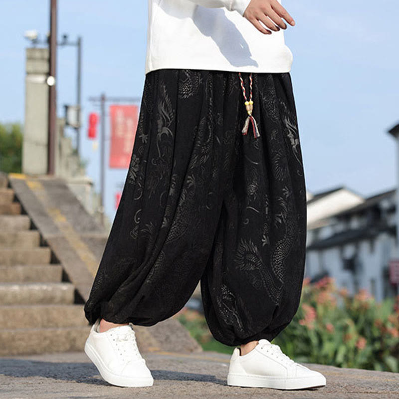 Buddha Stones Dragon Design Casual Plain Cotton Men's Pants With Pockets - image 11