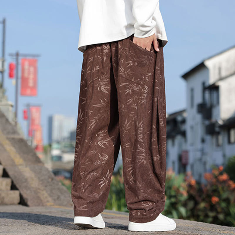 Buddha Stones Embroider Leaves Casual Cotton Men's Pants With Pockets - image 17