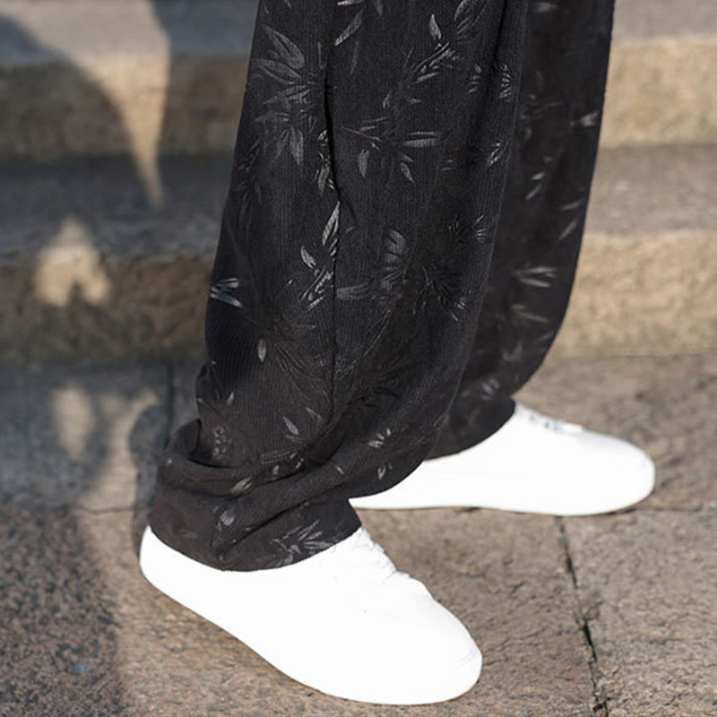 Buddha Stones Embroider Leaves Casual Cotton Men's Pants With Pockets - image 11