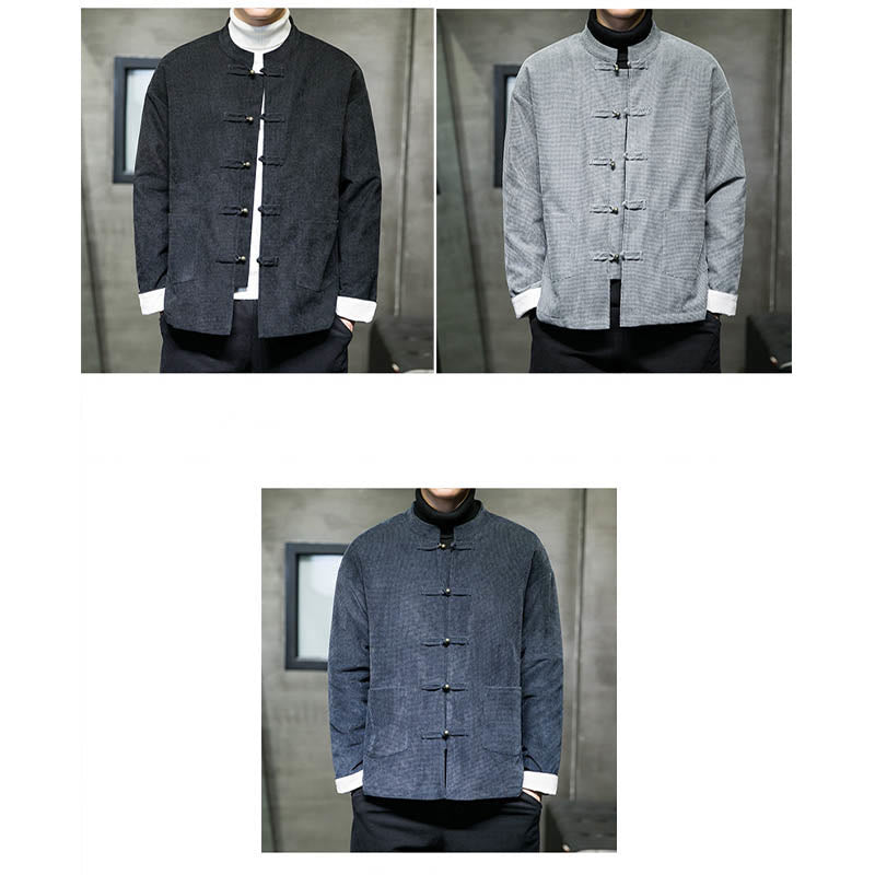 Buddha Stones Solid Color Frog-button Men's Jacket Shirt Clothing - image 15