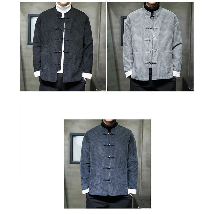 Buddha Stones Solid Color Frog-button Cotton Men's Jacket Shirt Clothing - image 16