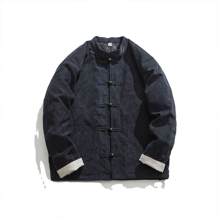 Buddha Stones Solid Color Frog-button Cotton Men's Jacket Shirt Clothing - image 8