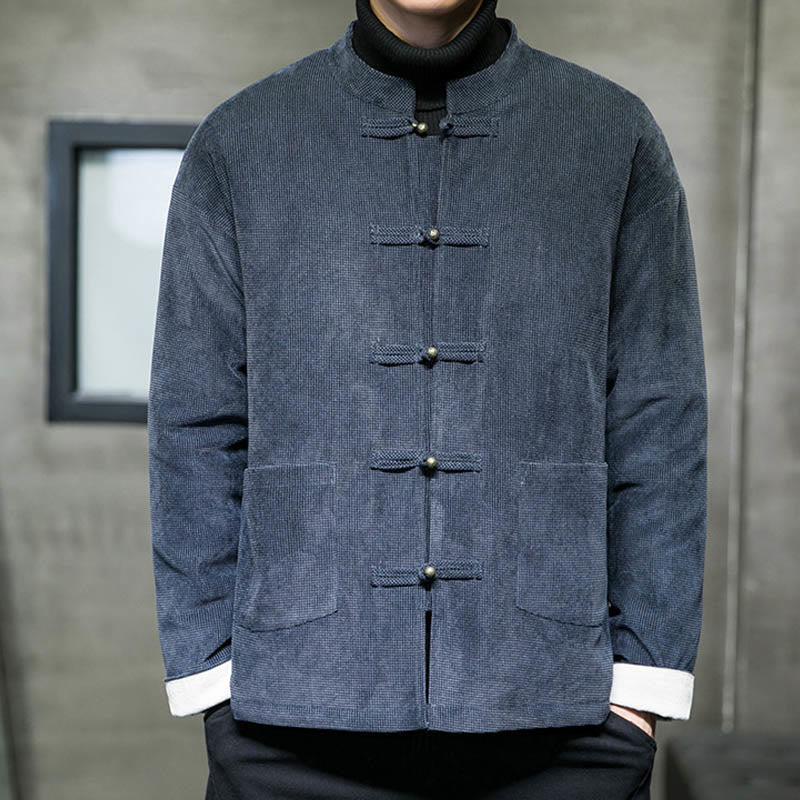 Buddha Stones Solid Color Frog-button Men's Jacket Shirt Clothing - image 14