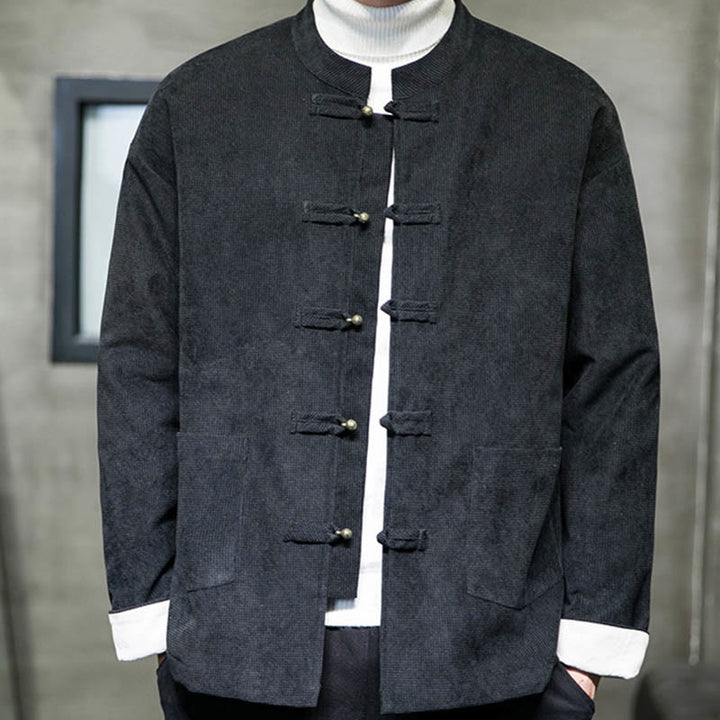 Buddha Stones Solid Color Frog-button Men's Jacket Shirt Clothing - image 4