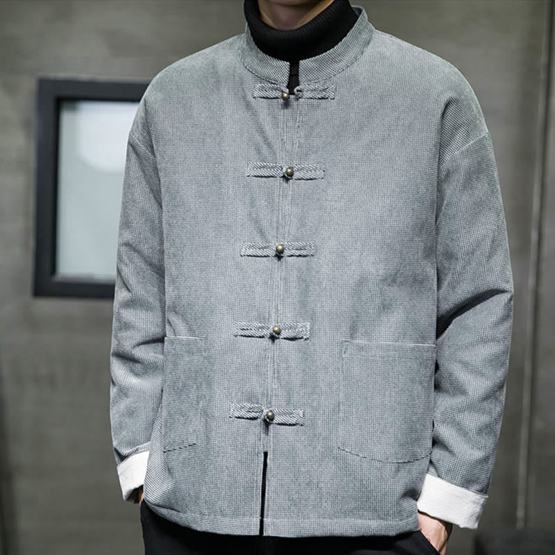 Buddha Stones Solid Color Frog-button Men's Jacket Shirt Clothing - image 17