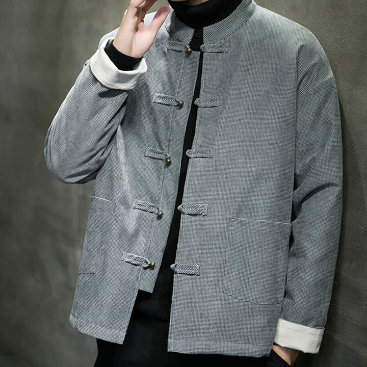 Buddha Stones Solid Color Frog-button Cotton Men's Jacket Shirt Clothing - image 22