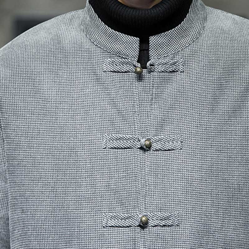 Buddha Stones Solid Color Frog-button Cotton Men's Jacket Shirt Clothing - image 25