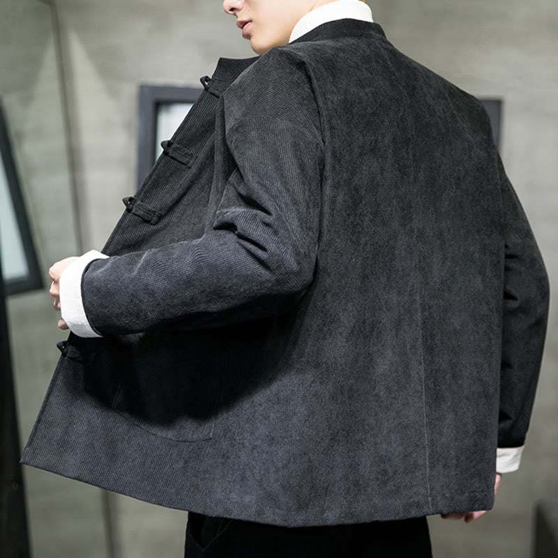 Buddha Stones Solid Color Frog-button Men's Jacket Shirt Clothing - image 6