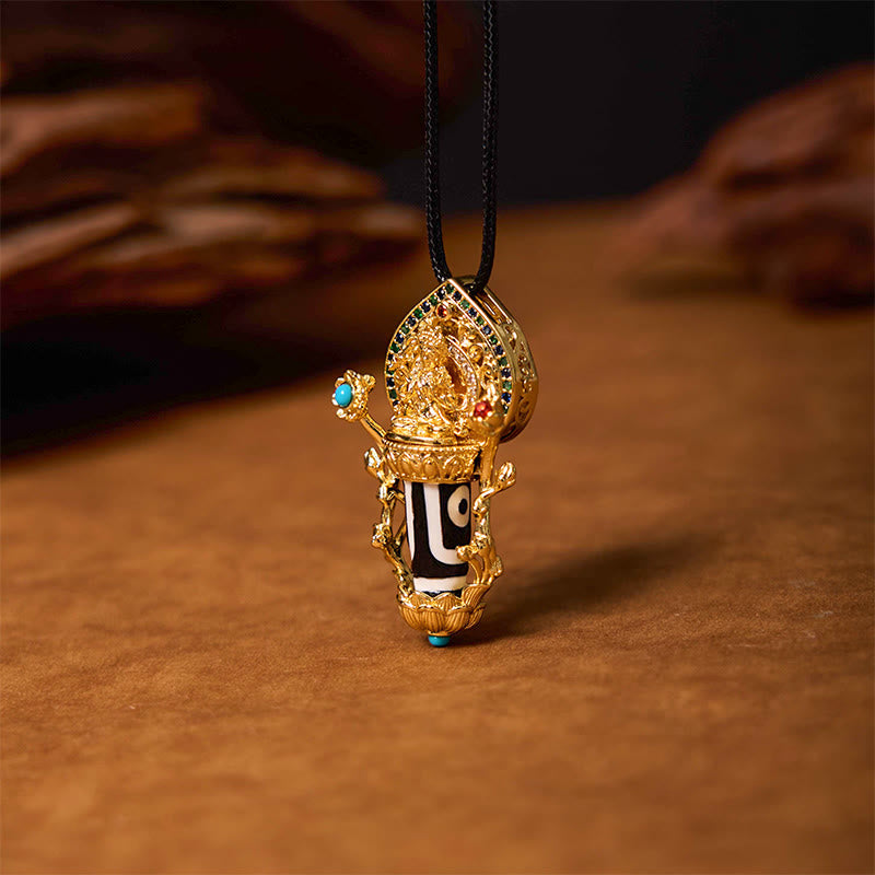 Buddha Stones Tibetan Dzi Bead Manjusri Bodhisattva Pattern Compassion String Necklace Pendant - Manjusri Bodhisattva - image 0