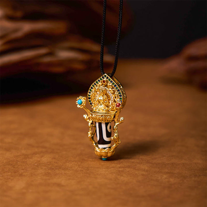 Buddha Stones Tibetan Dzi Bead Manjusri Bodhisattva Pattern Compassion String Necklace Pendant - image 3