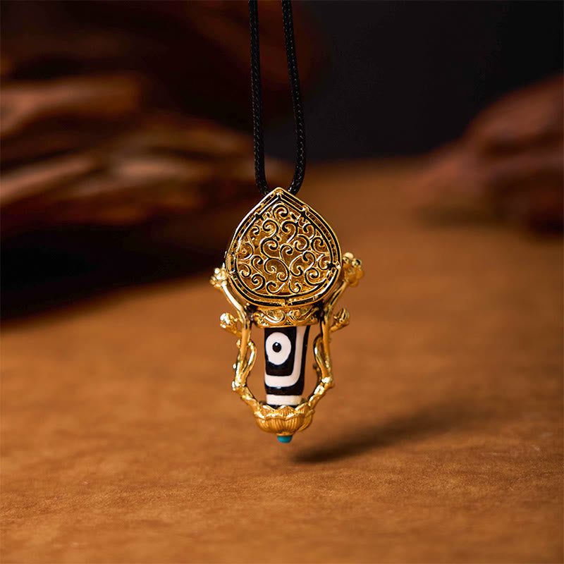 Buddha Stones Tibetan Dzi Bead Manjusri Bodhisattva Pattern Compassion String Necklace Pendant - image 1